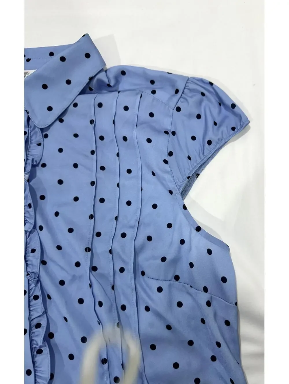 NWT Anthropologie Maeve Blue Polka Dot Cap-Sleeve Button Front Romper Siz Medium - Picture 5 of 9